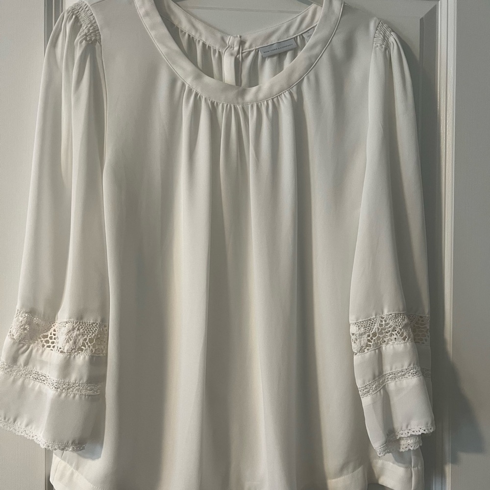 New York & Co Size Large Cream Boho Lace Blouse - Picture 2 of 4